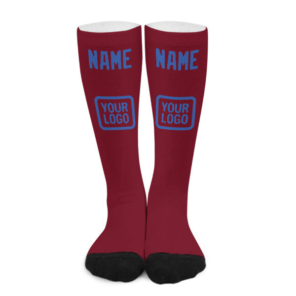 Chaussettes hautes personnalisées rouge cramoisi et bleu ciel