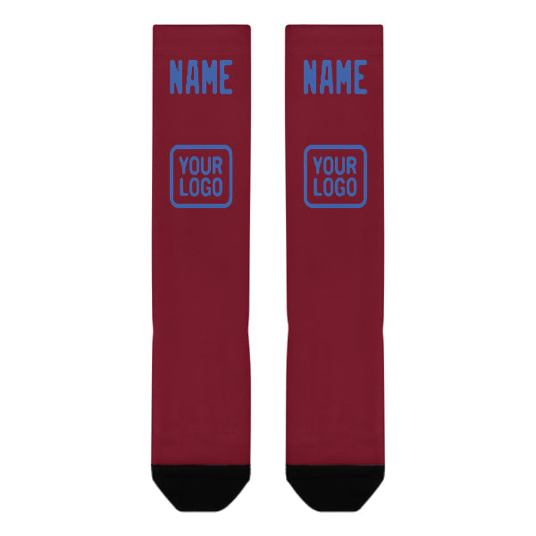 Chaussettes hautes personnalisées rouge cramoisi et bleu ciel