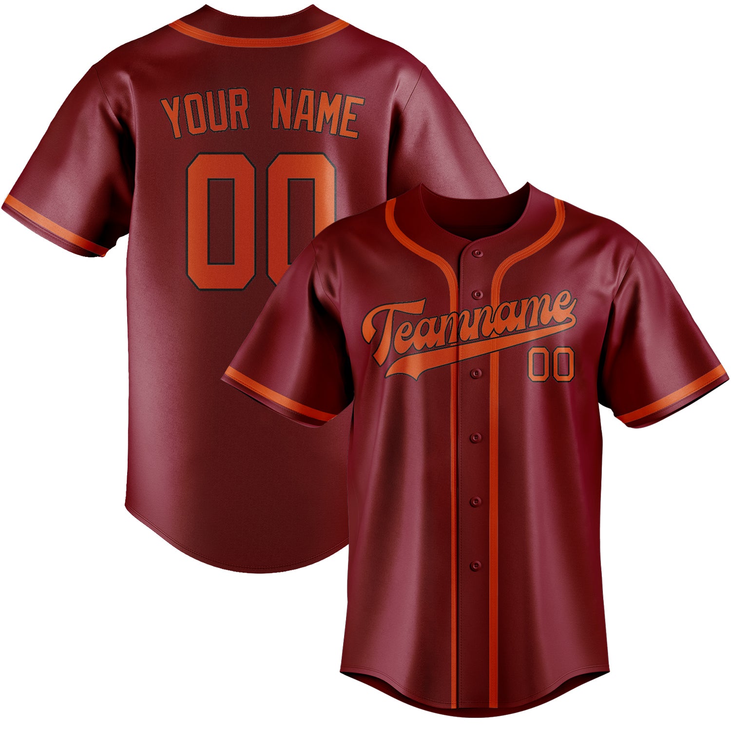 Maillot de baseball personnalisé rouge cramoisi, orange et rouge