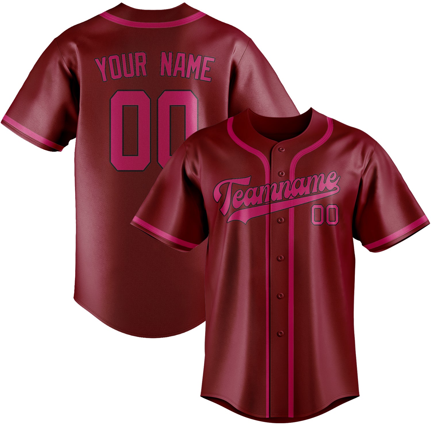Maillot de baseball personnalisé rouge cramoisi et rose