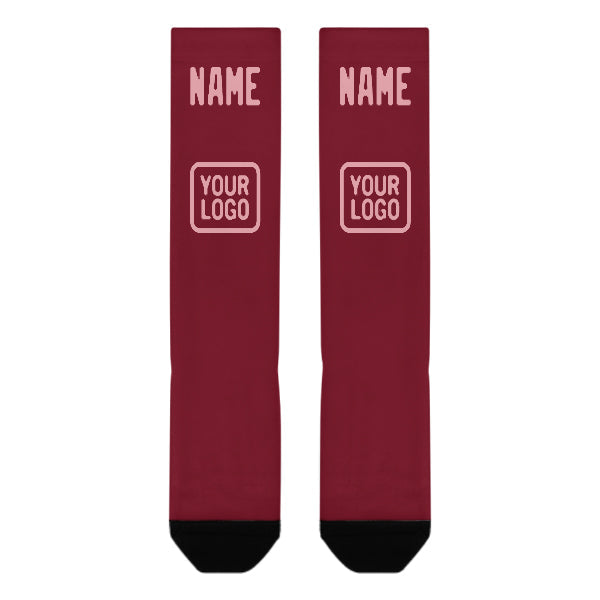 Chaussettes hautes personnalisées rouge carmin et rose clair