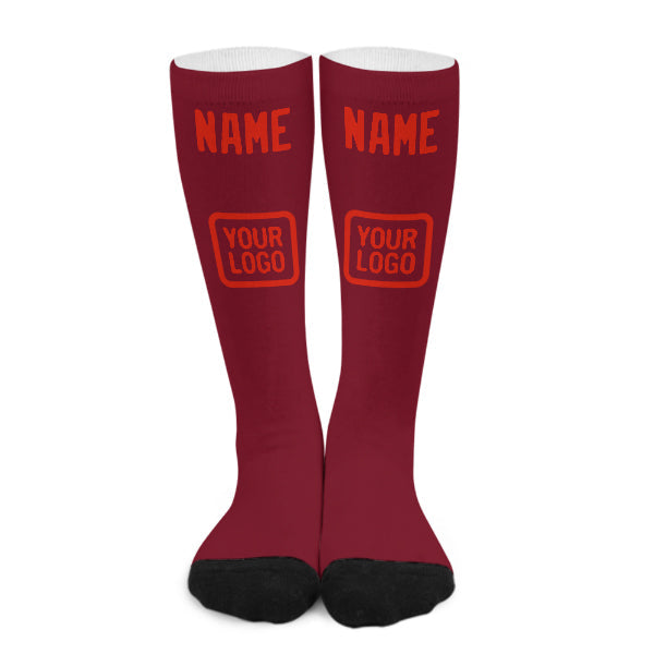 Chaussettes hautes personnalisées rouge carmin et orange.