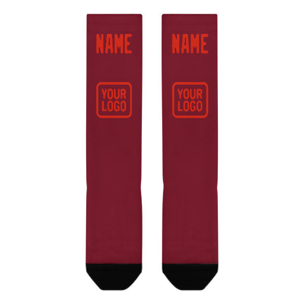 Chaussettes hautes personnalisées rouge carmin et orange.