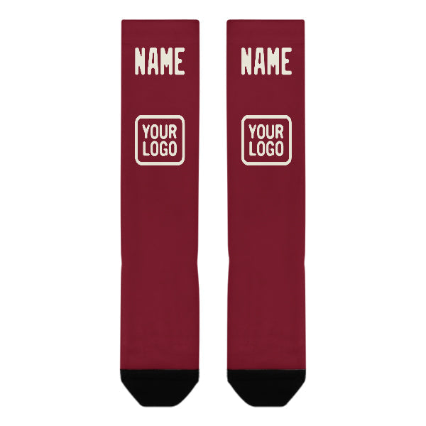 Chaussettes hautes personnalisées rouge cramoisi crème