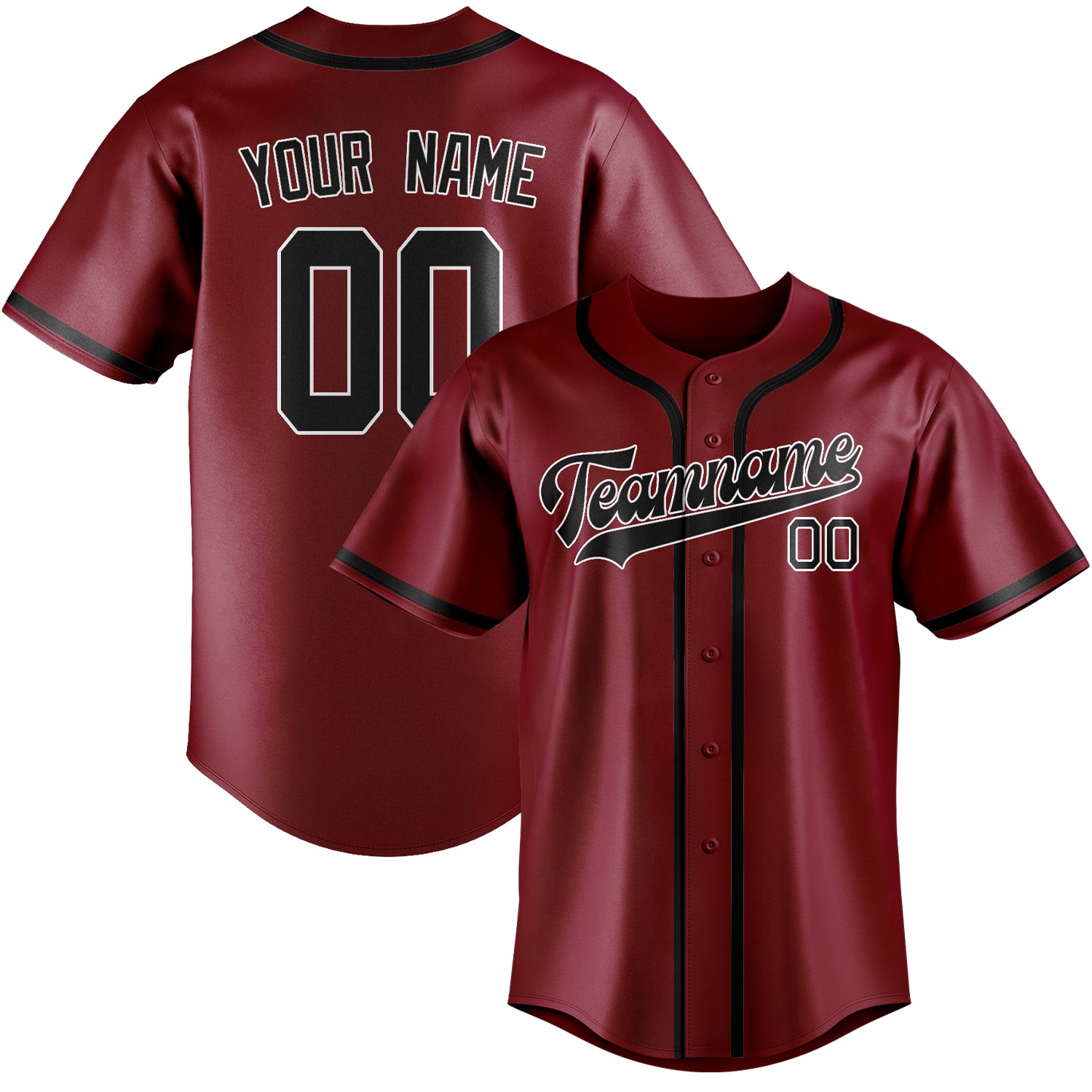 Maillot de baseball personnalisé rouge cramoisi et noir