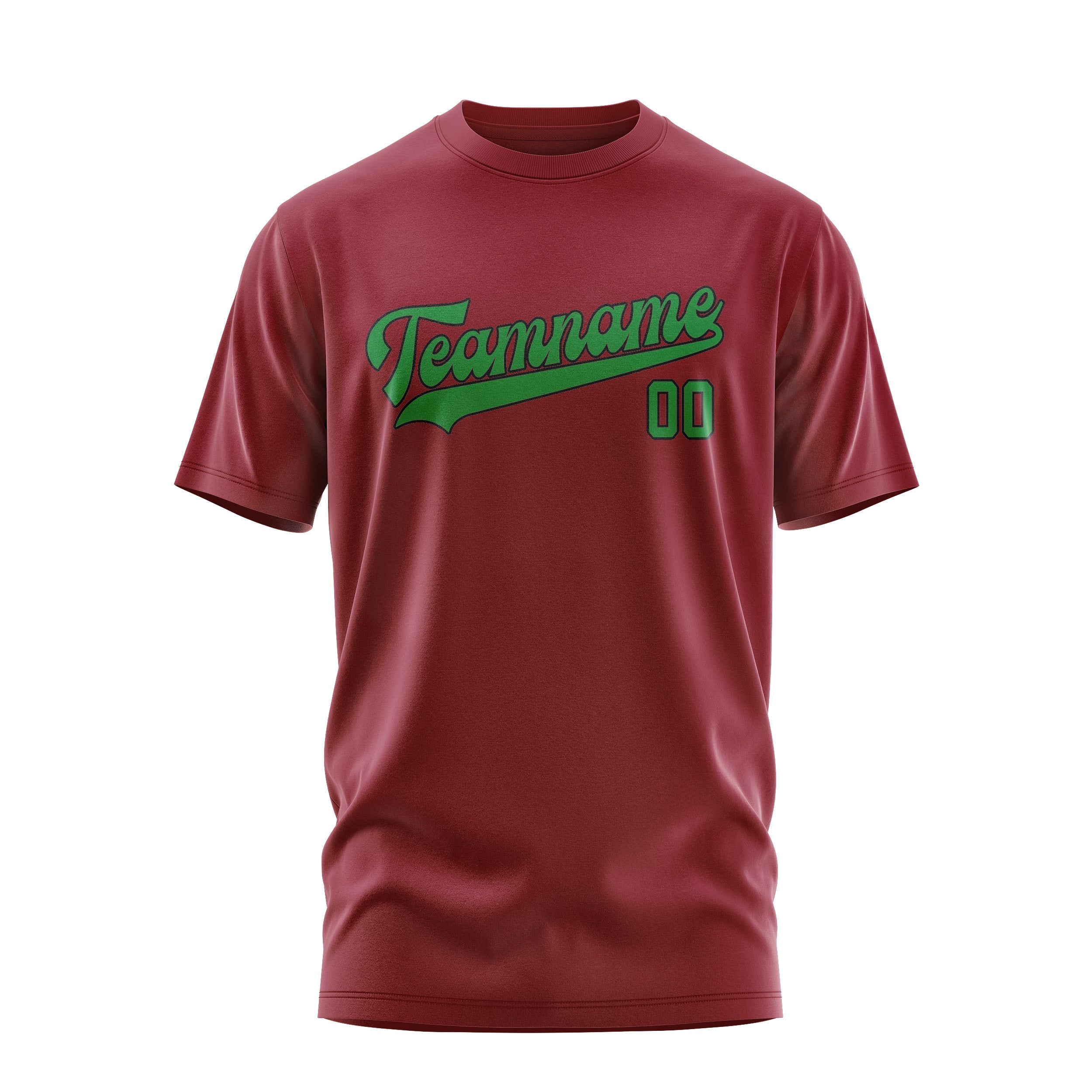 T-shirt personnalisé rouge cramoisi et vert émeraude