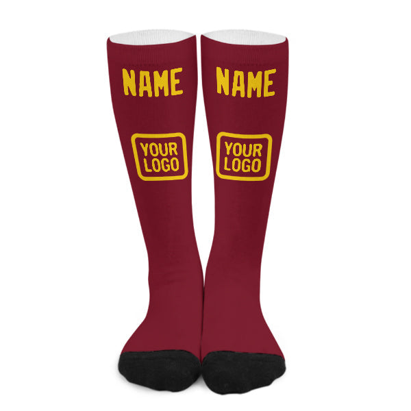 Chaussettes hautes personnalisées rouge carmin et or