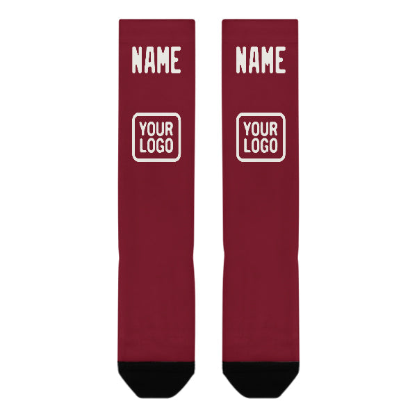 Chaussettes hautes personnalisées rouge cramoisi et blanches