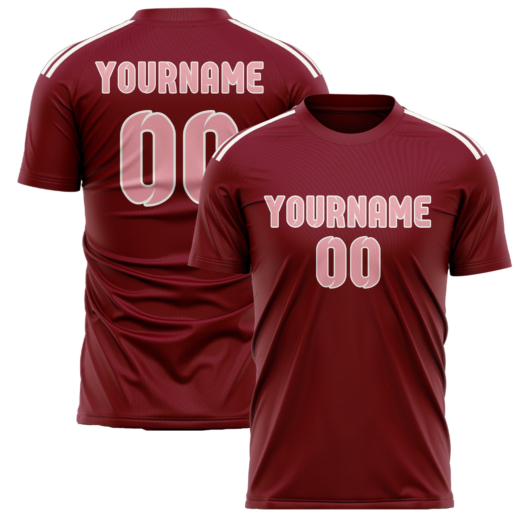 Maillot de football personnalisé rouge cramoisi et rose clair