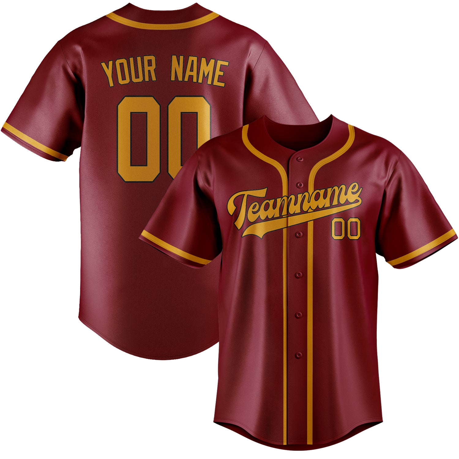 Maillot de baseball personnalisé rouge cramoisi et jaune