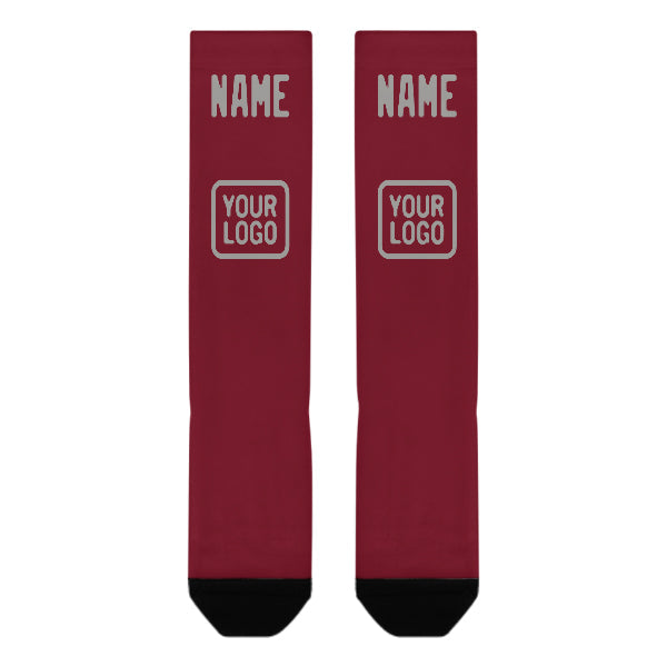 Chaussettes hautes personnalisées rouge cramoisi et grises