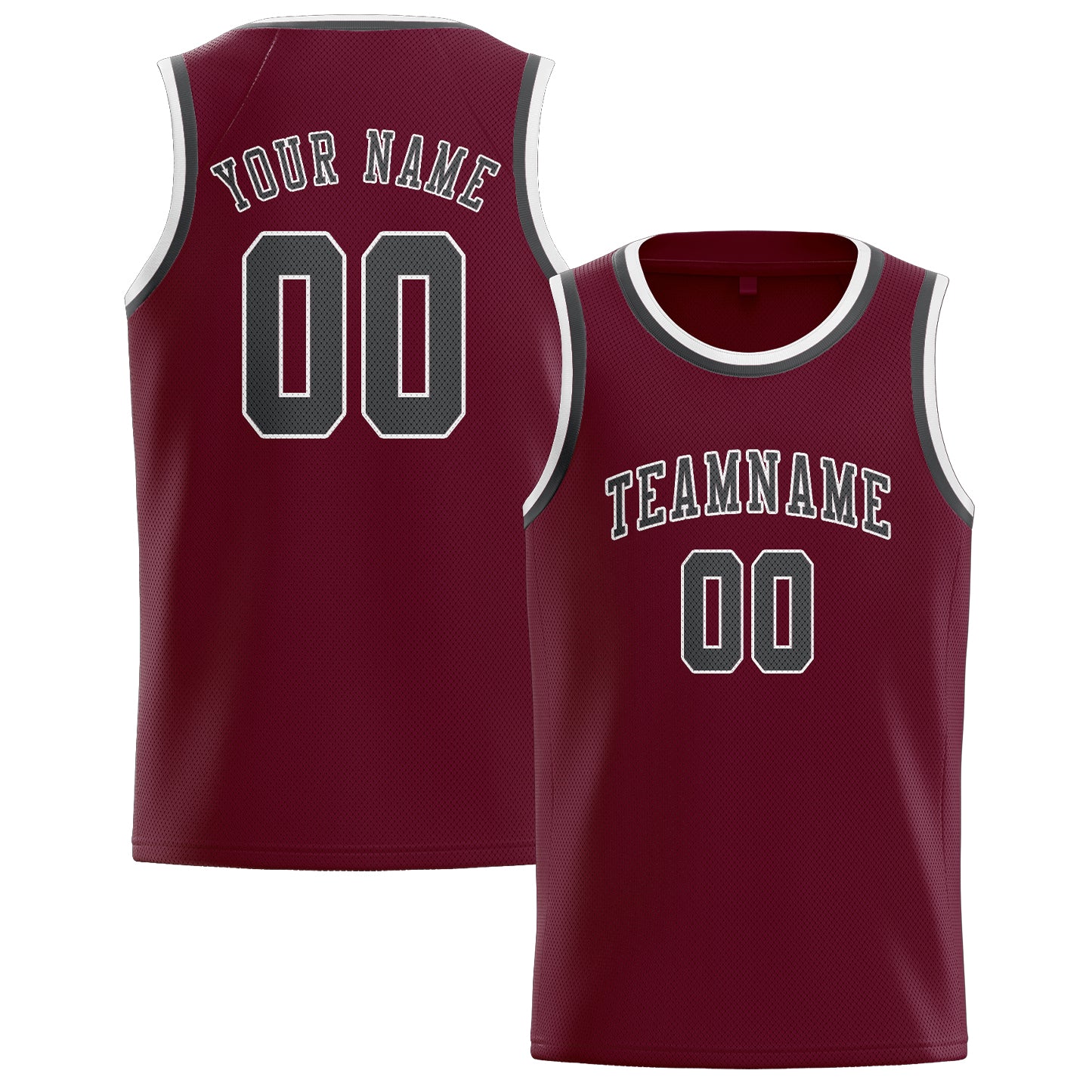 Maillot de basketball personnalisé rouge cramoisi et gris foncé