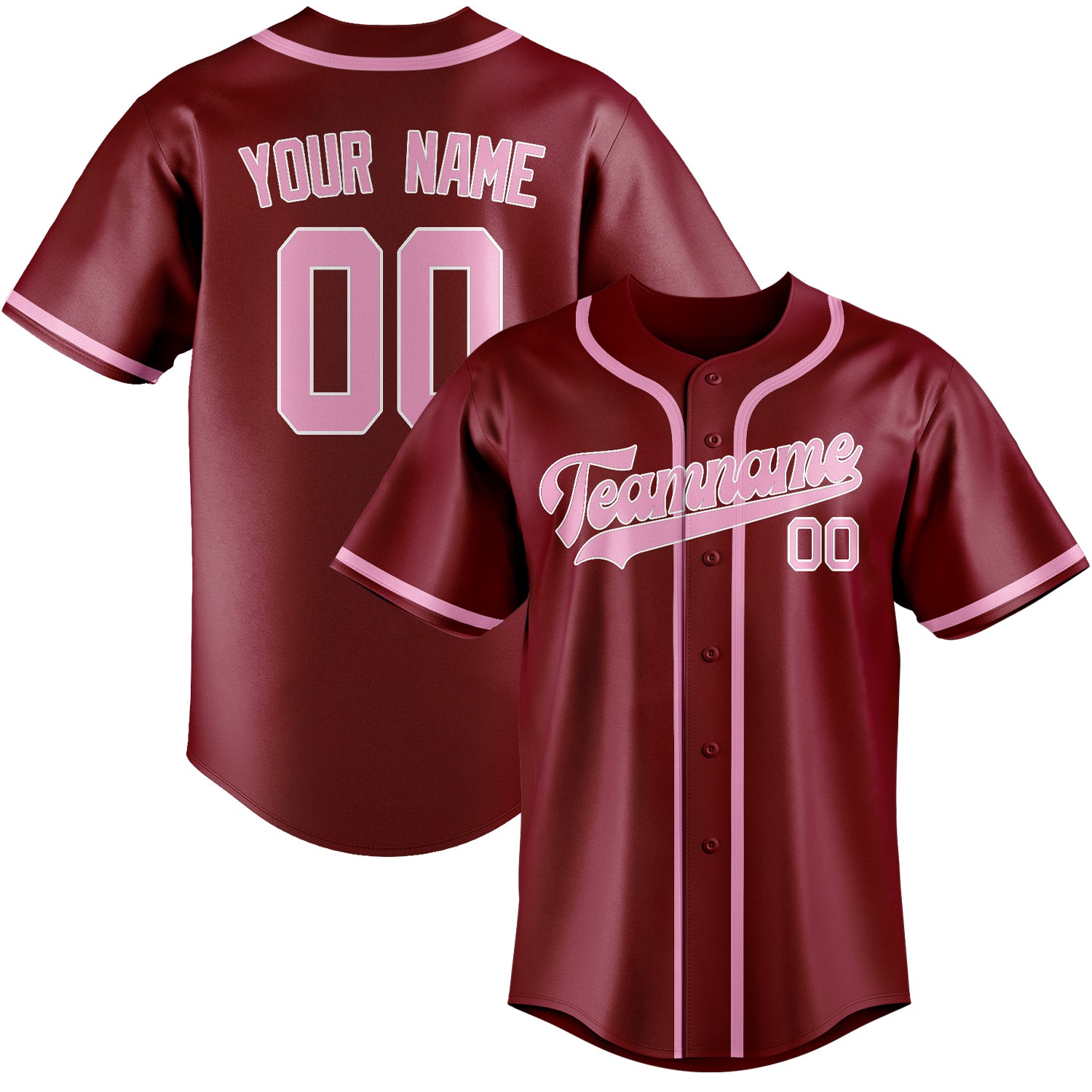 Maillot de baseball personnalisé rouge cramoisi et rose clair