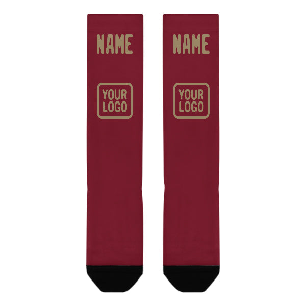 Chaussettes hautes kaki clair rouge cramoisi personnalisées