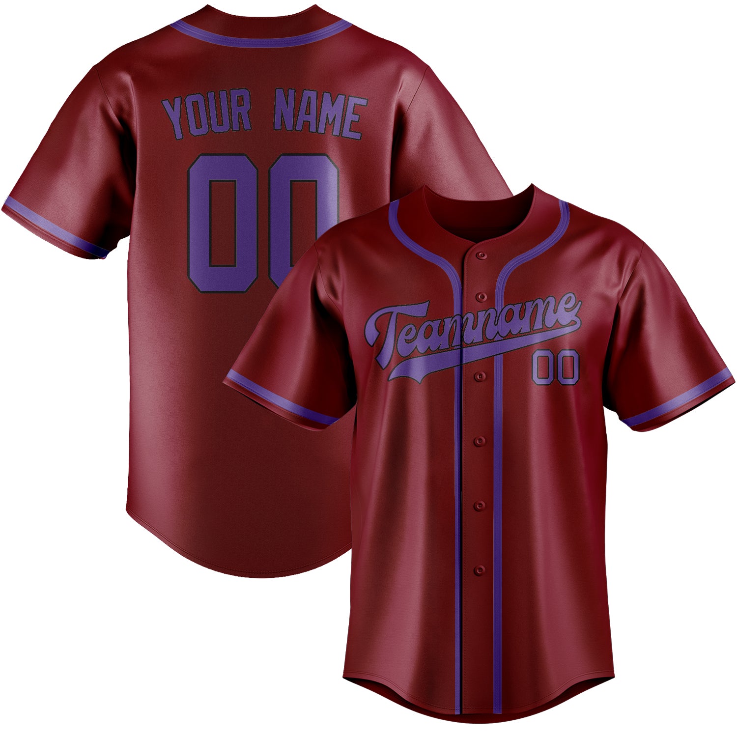 Maillot de baseball personnalisé rouge cramoisi et violet clair