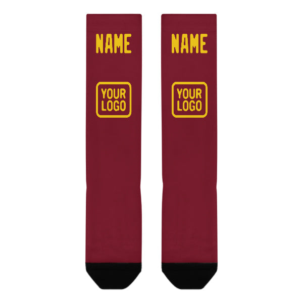 Chaussettes hautes personnalisées rouge carmin et or