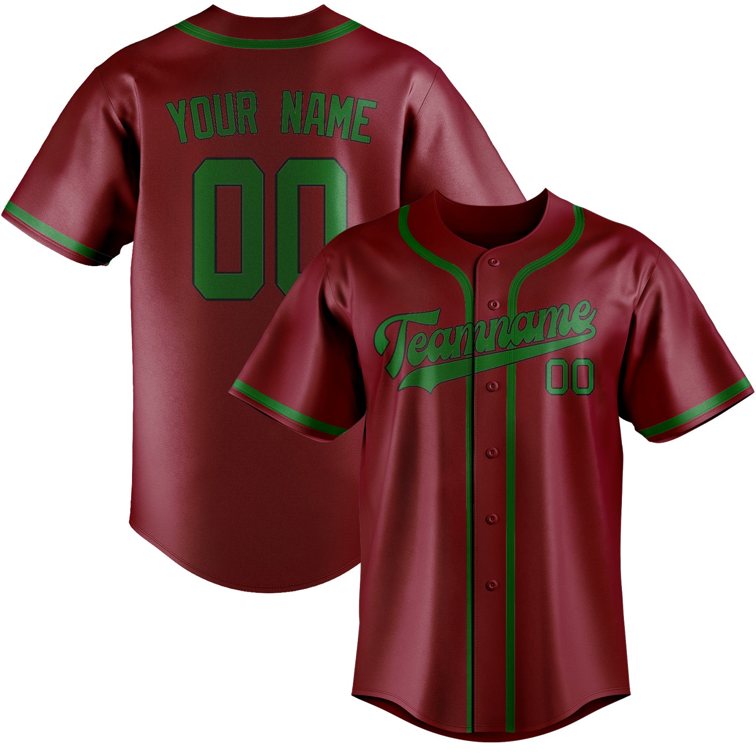 Maillot de baseball personnalisé rouge cramoisi et vert émeraude