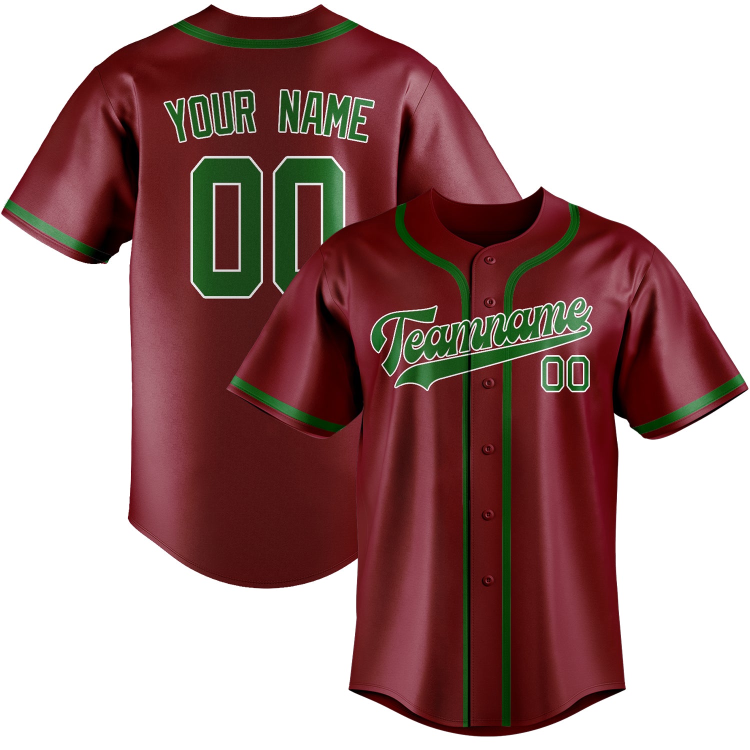 Maillot de baseball personnalisé rouge cramoisi et vert émeraude