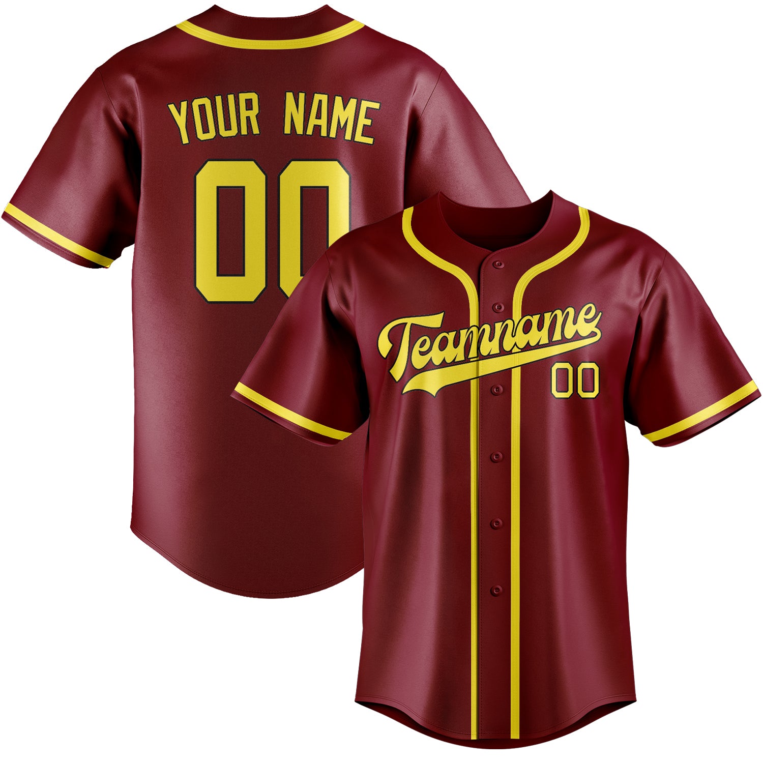 Maillot de baseball personnalisé rouge cramoisi et jaune clair