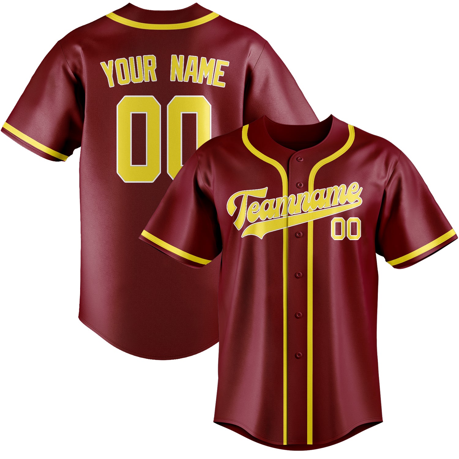 Maillot de baseball personnalisé rouge cramoisi et jaune clair