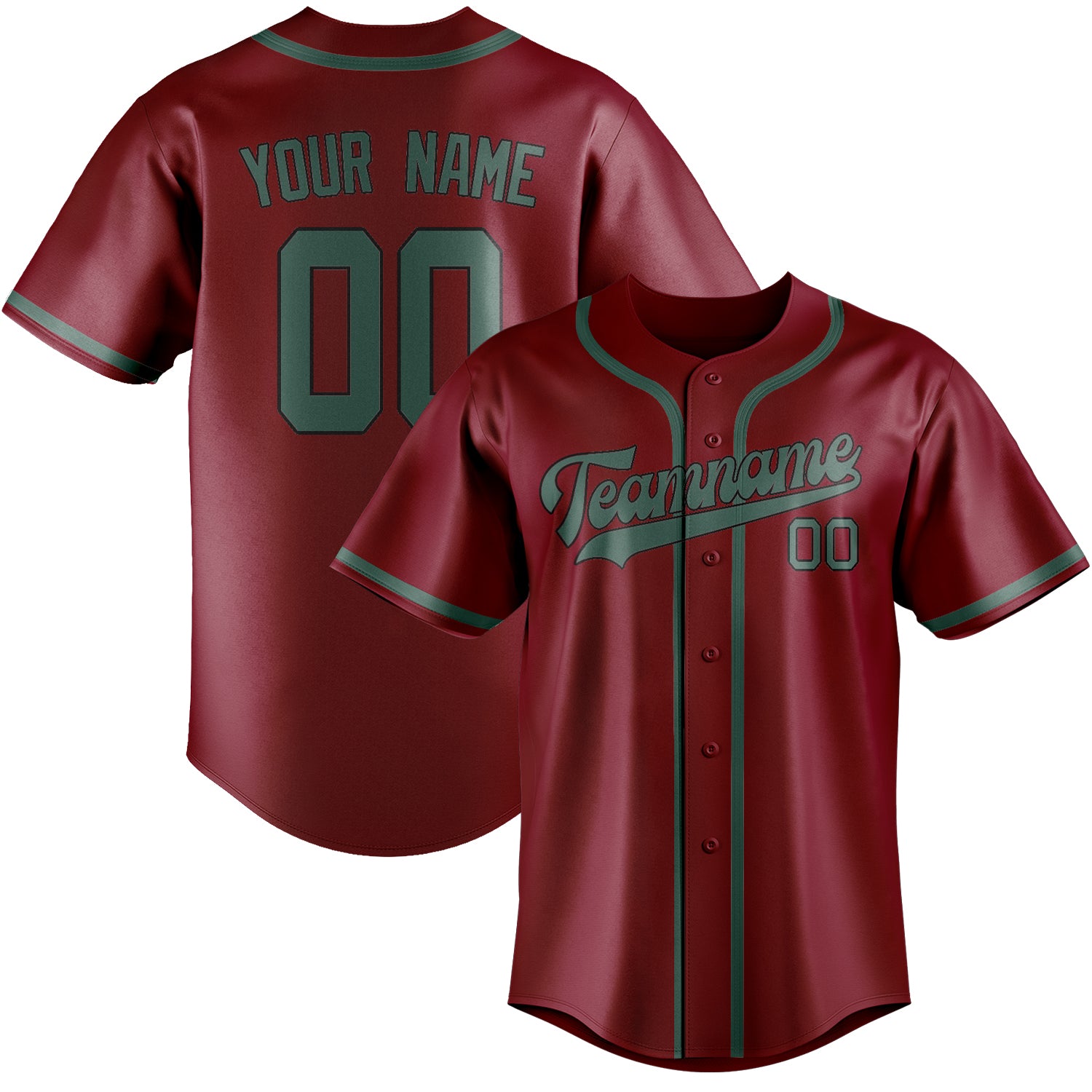 Maillot de baseball personnalisé rouge cramoisi, bleu et vert