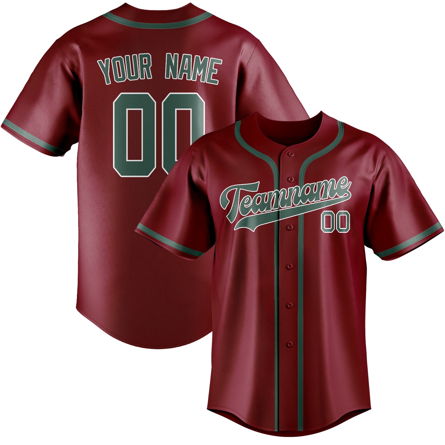 Maillot de baseball personnalisé rouge cramoisi, bleu et vert