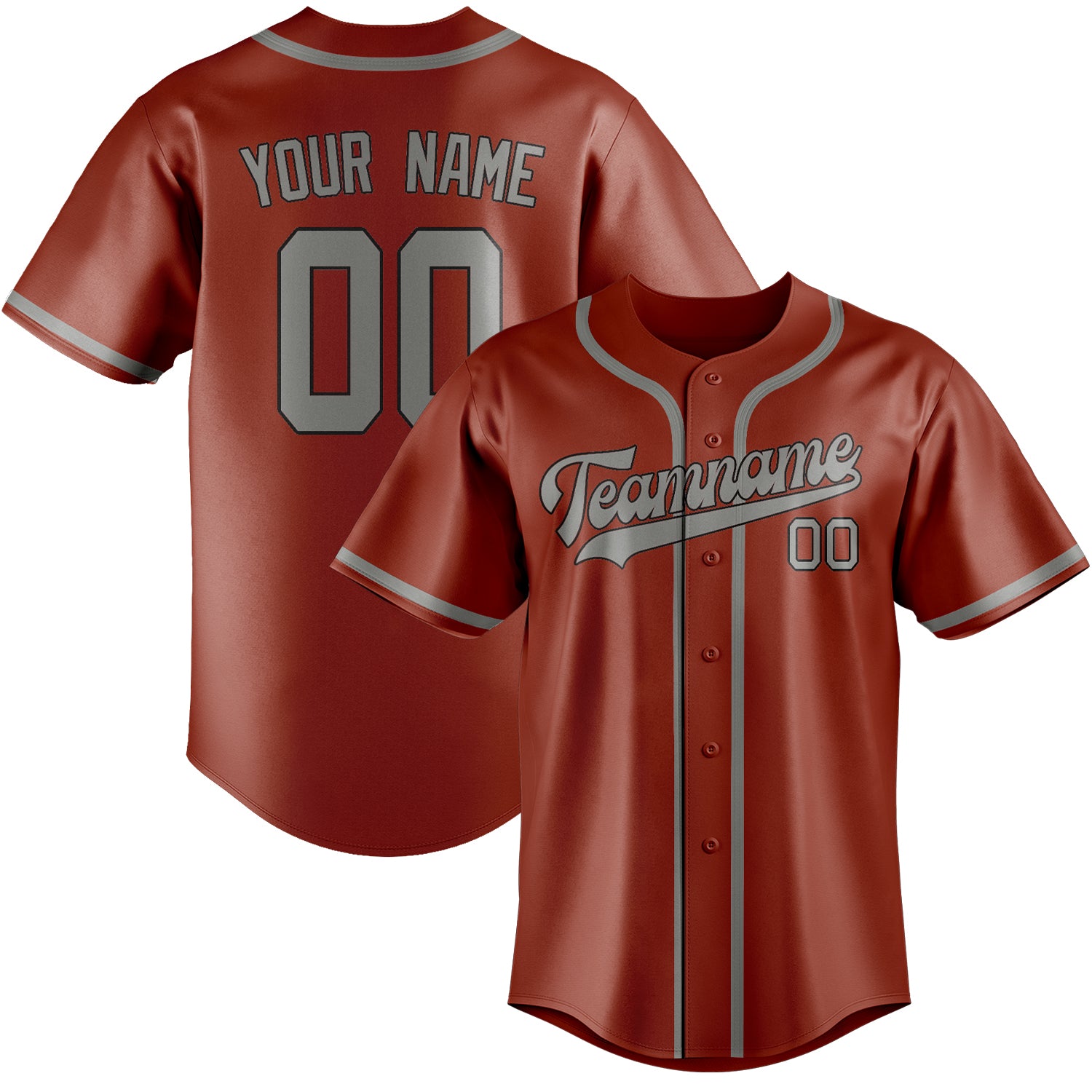 Maillot de baseball personnalisé corail rouge gris