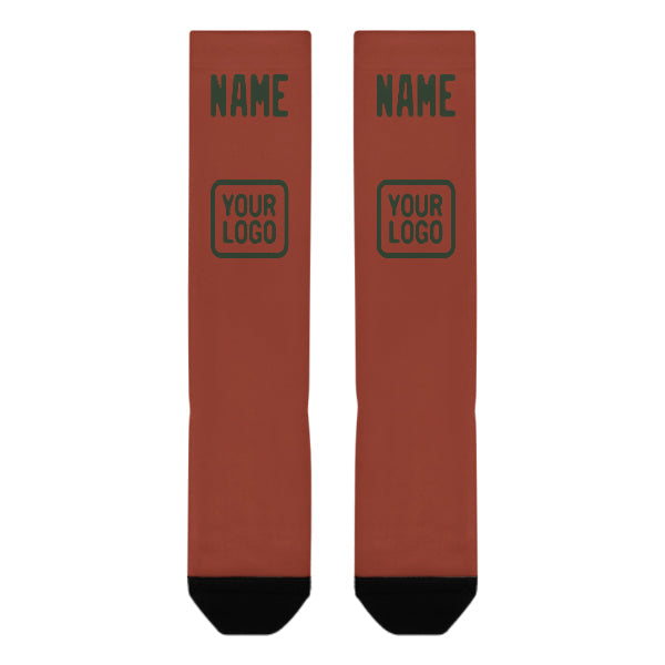 Chaussettes hautes personnalisées rouge corail et vert foncé