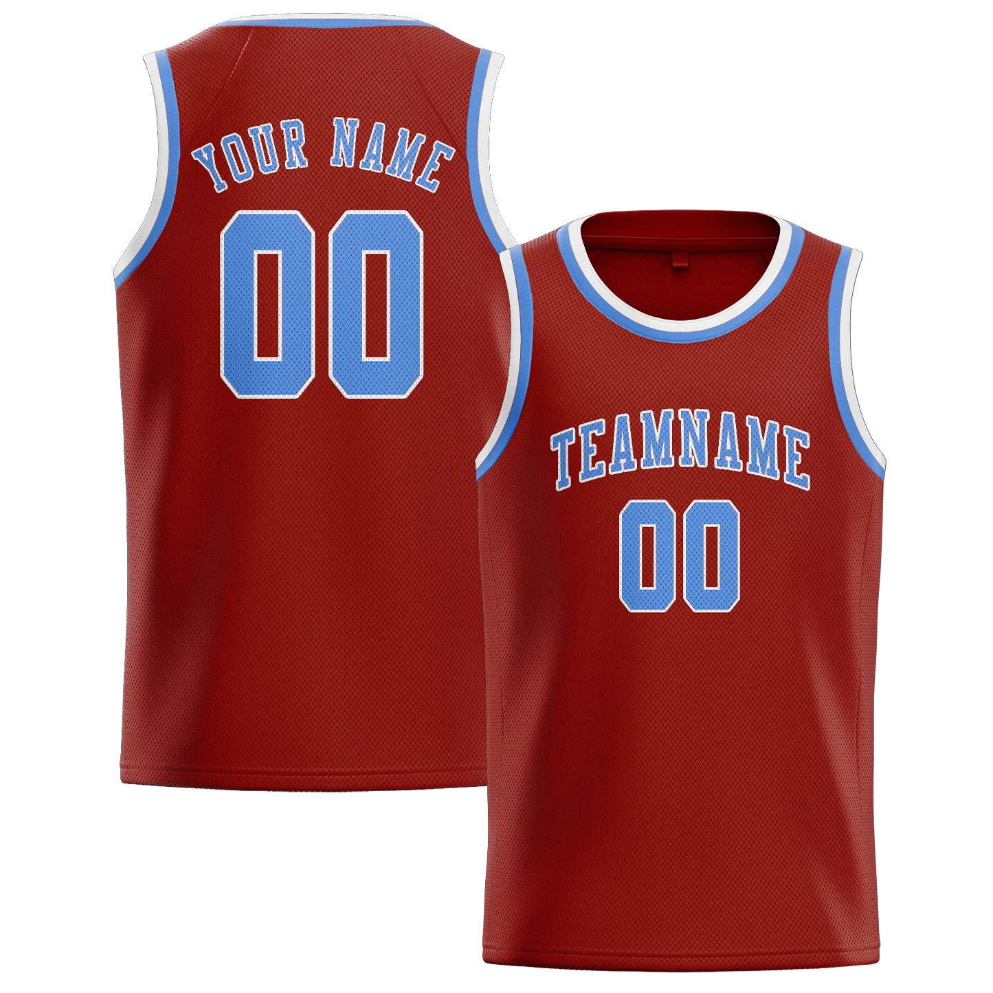 Maillot de basketball personnalisé rouge corail et bleu clair