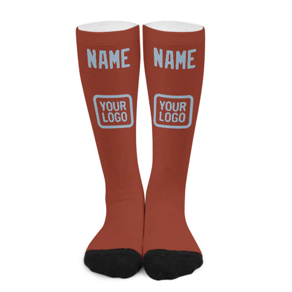 Chaussettes hautes personnalisées rouge corail et bleu clair