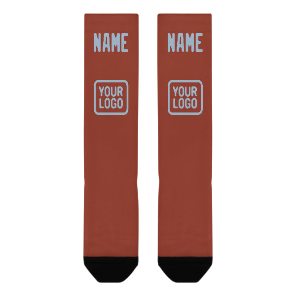 Chaussettes hautes personnalisées rouge corail et bleu clair