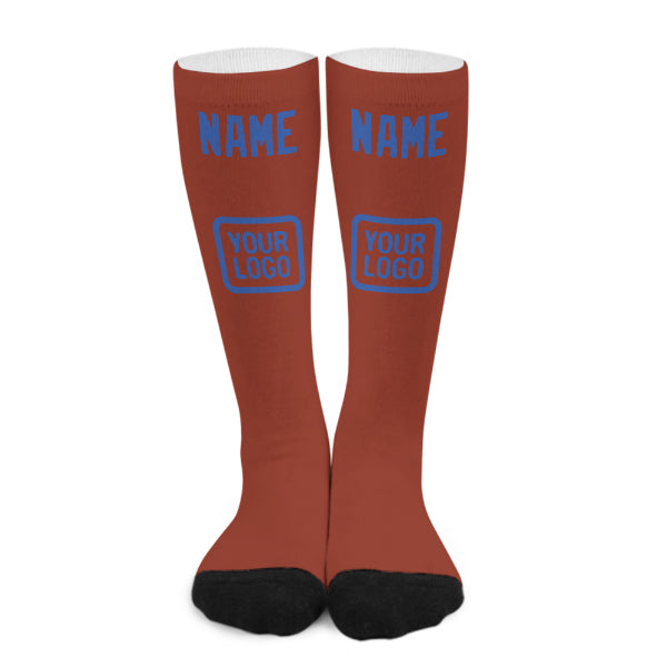 Chaussettes hautes personnalisées rouge corail et bleu ciel