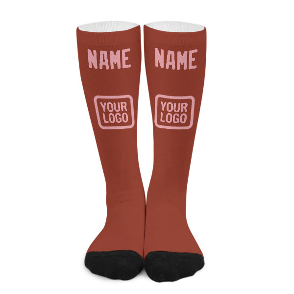 Chaussettes hautes personnalisées rouge corail et rose clair