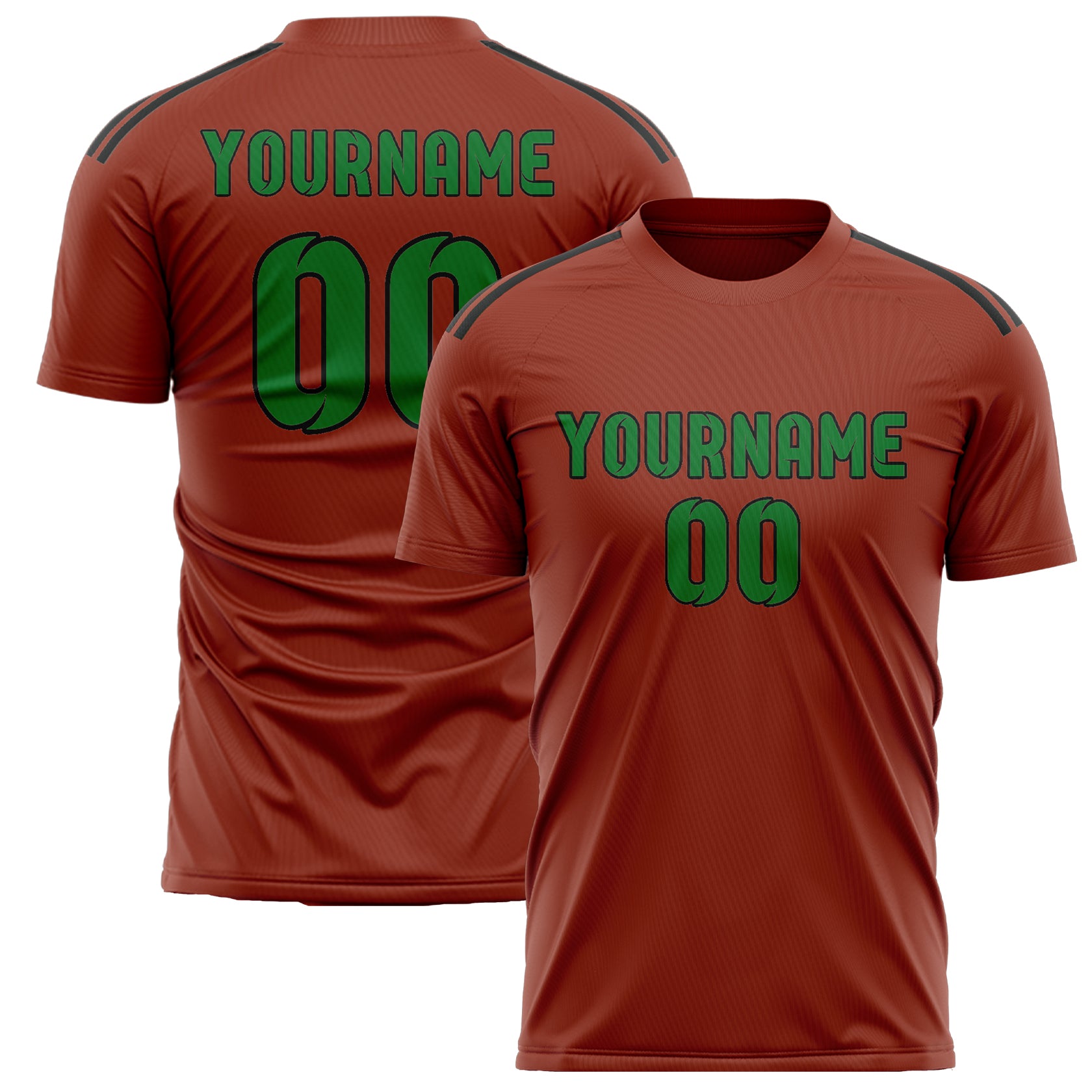 Maillot de football personnalisé rouge corail et vert émeraude