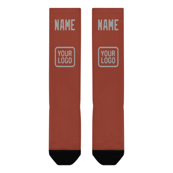 Chaussettes hautes personnalisées corail rouge et gris