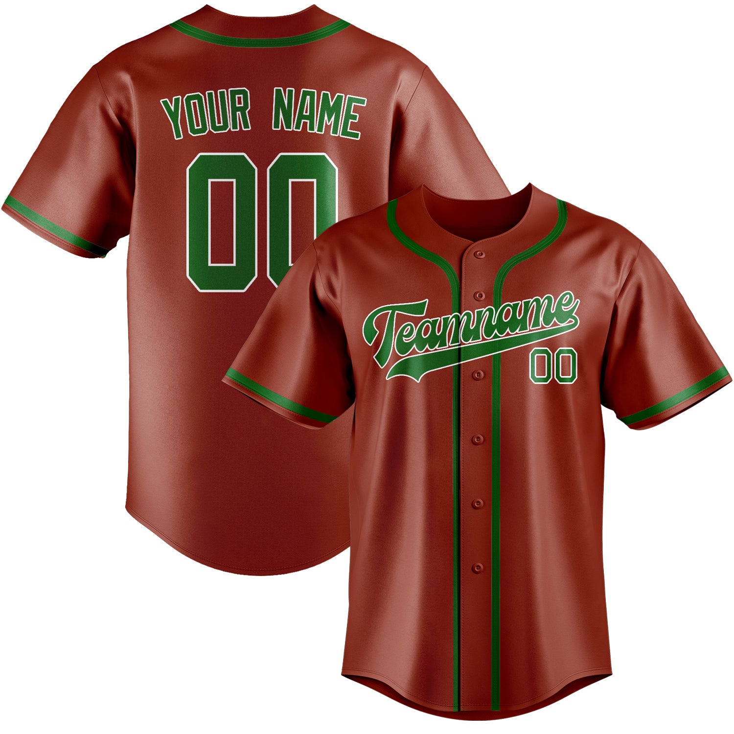 Maillot de baseball personnalisé rouge corail et vert émeraude
