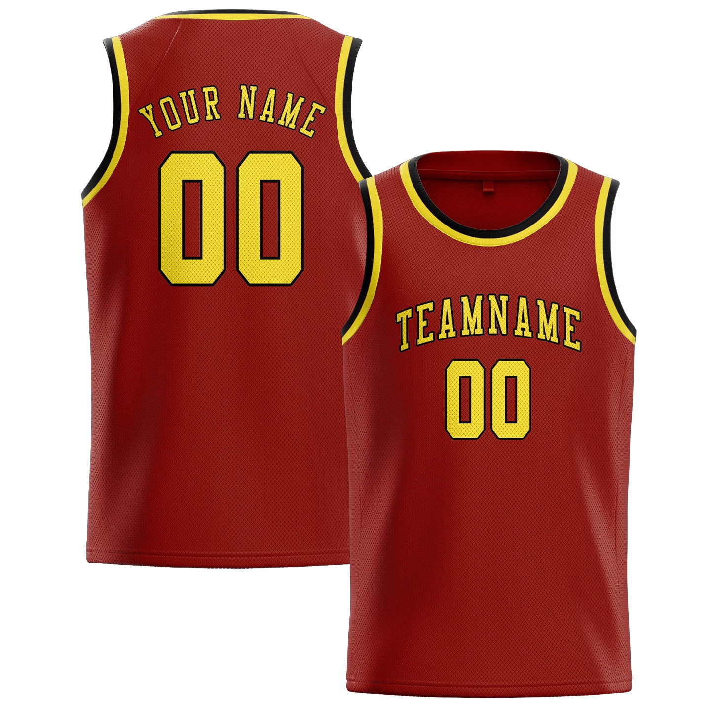 Maillot de basketball personnalisé rouge corail et jaune clair