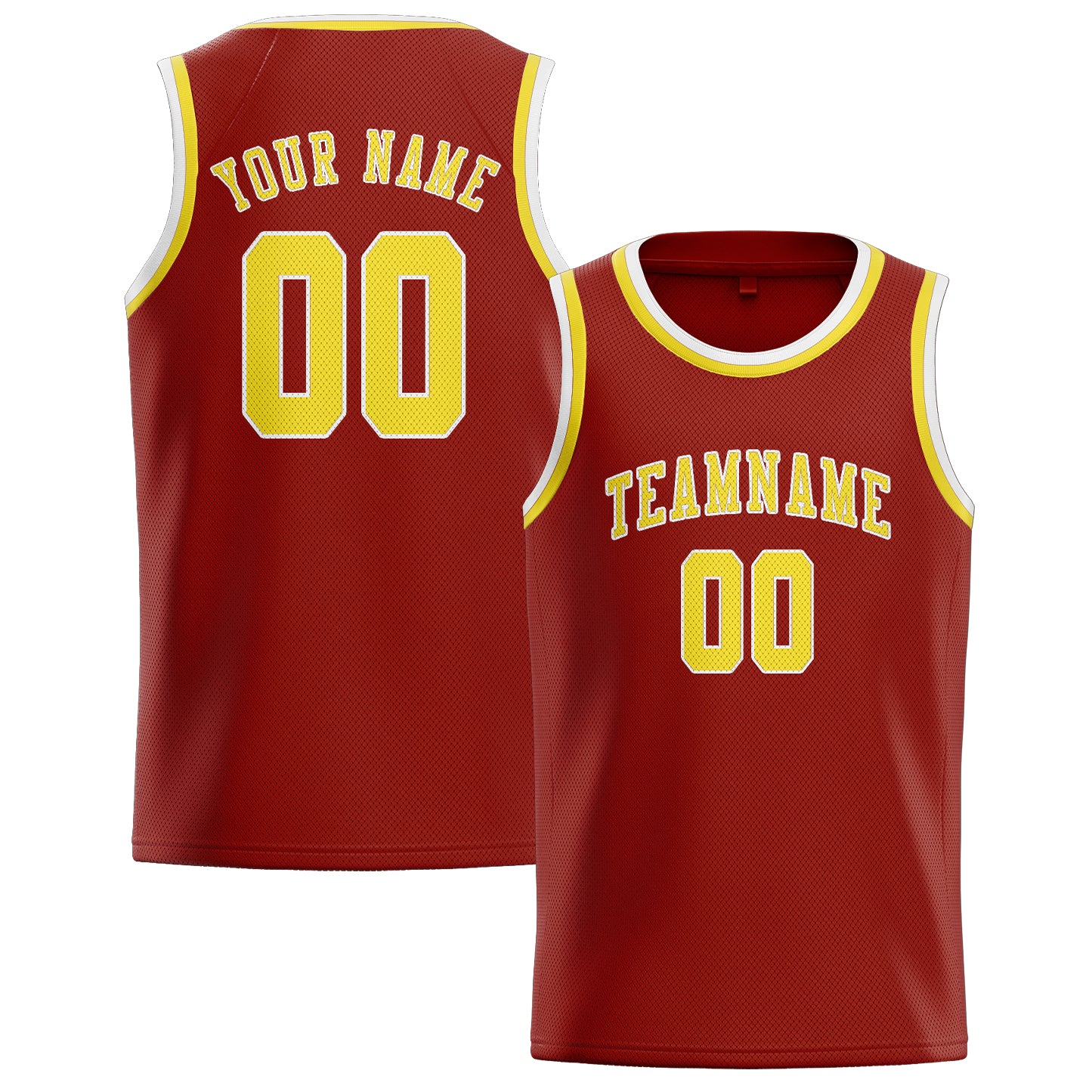 Maillot de basketball personnalisé rouge corail et jaune clair