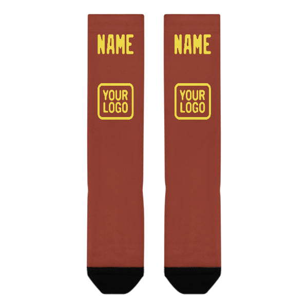Chaussettes hautes personnalisées rouge corail et jaune clair