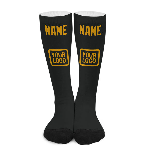 Chaussettes hautes personnalisées noires et jaunes