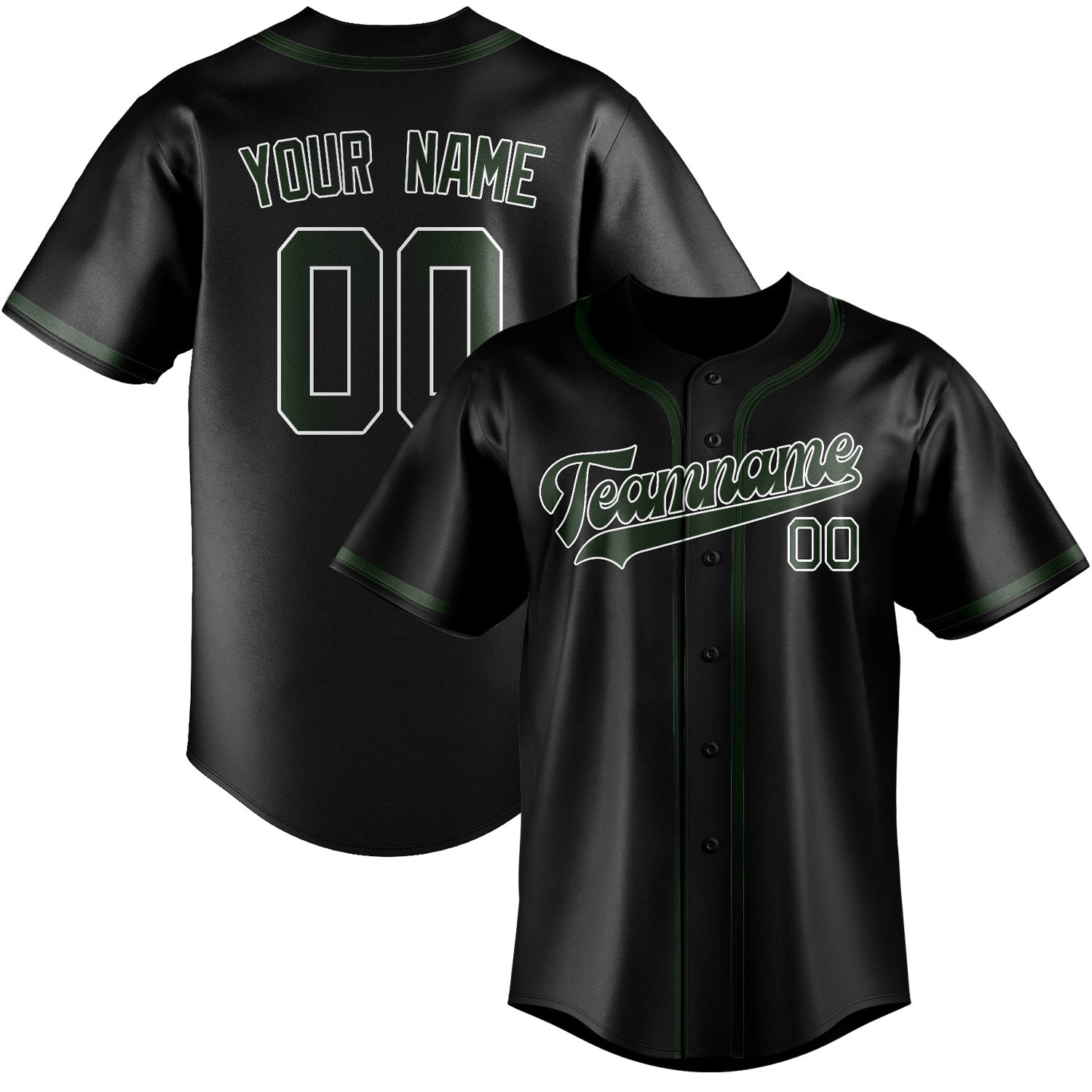 Maillot de baseball personnalisé noir et vert foncé