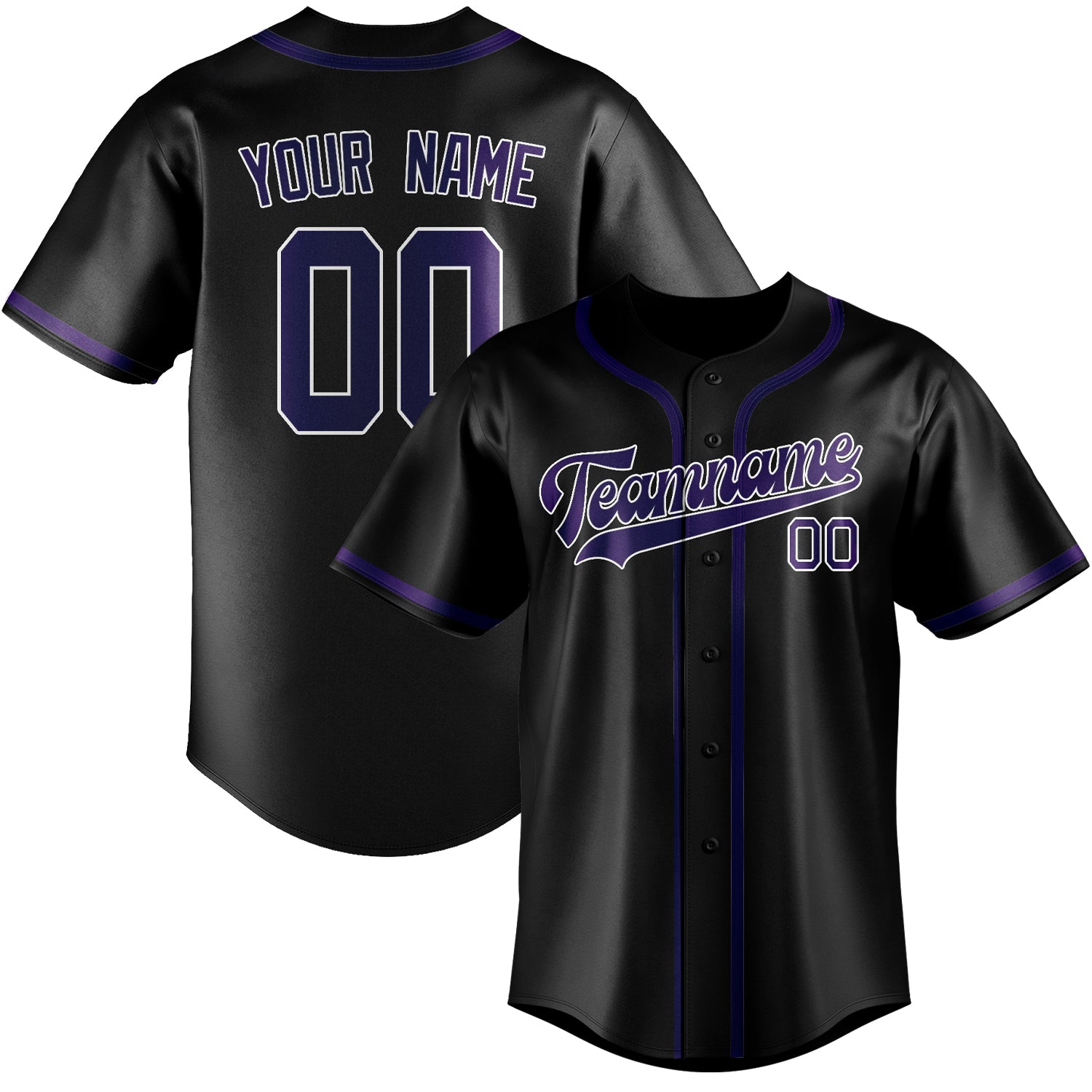 Maillot de baseball personnalisé noir et violet