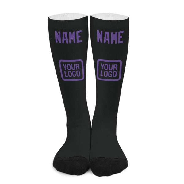 Chaussettes hautes personnalisées noires et violettes claires