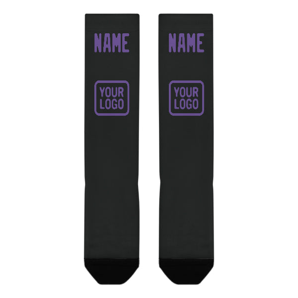 Chaussettes hautes personnalisées noires et violettes claires