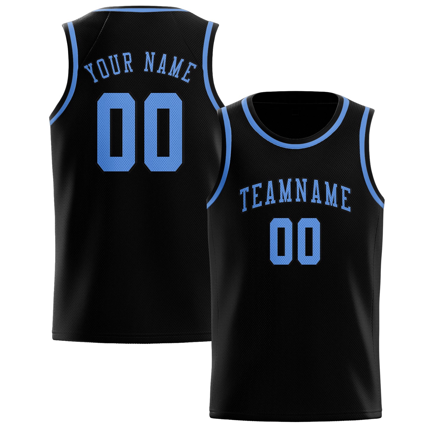 Maillot de basketball personnalisé noir et bleu clair