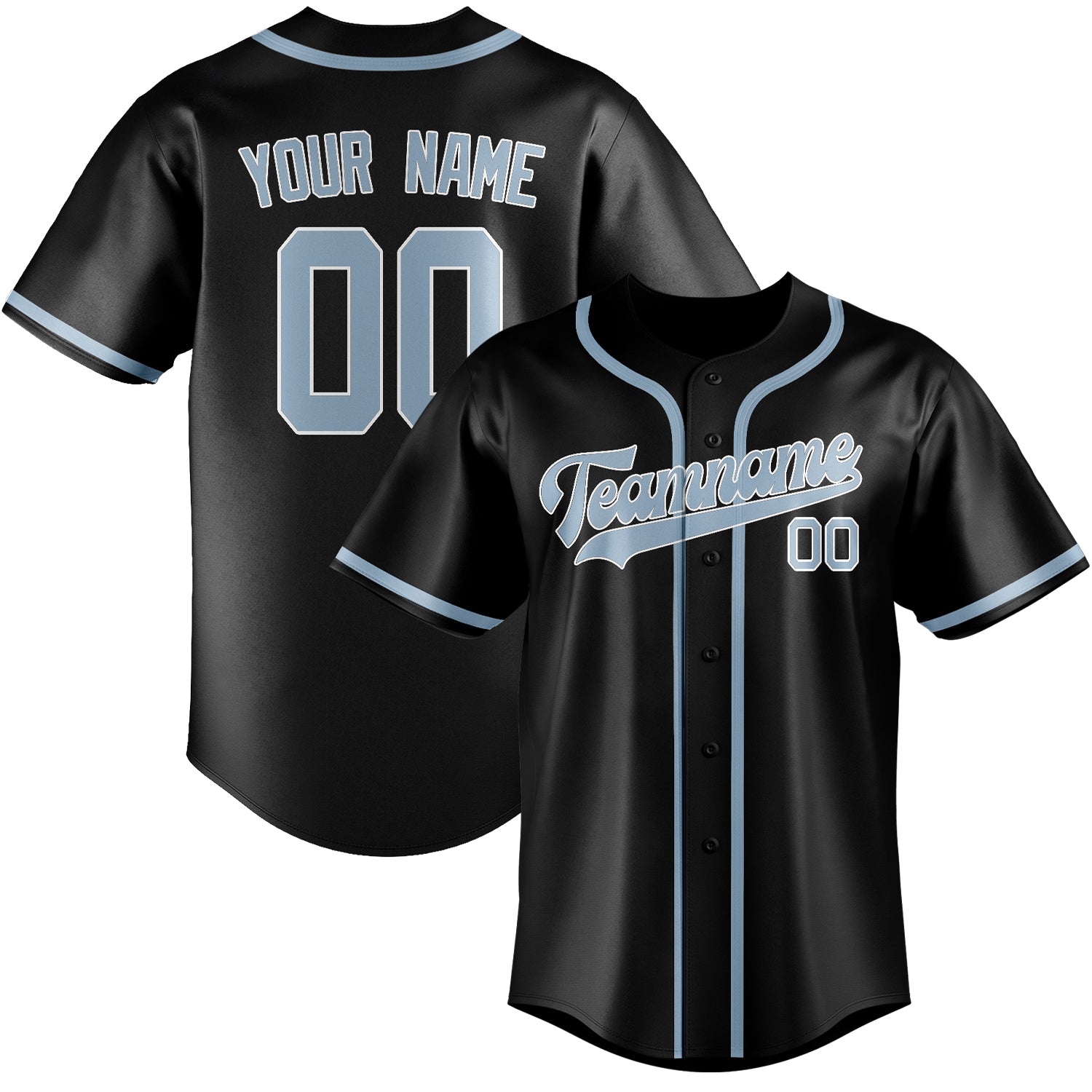 Maillot de baseball personnalisé noir et bleu clair