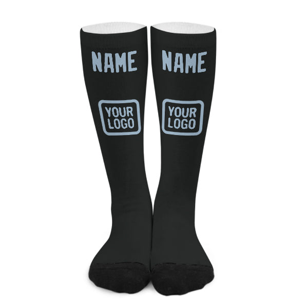 Chaussettes hautes personnalisées noires et bleu clair