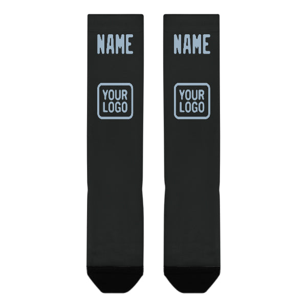 Chaussettes hautes personnalisées noires et bleu clair