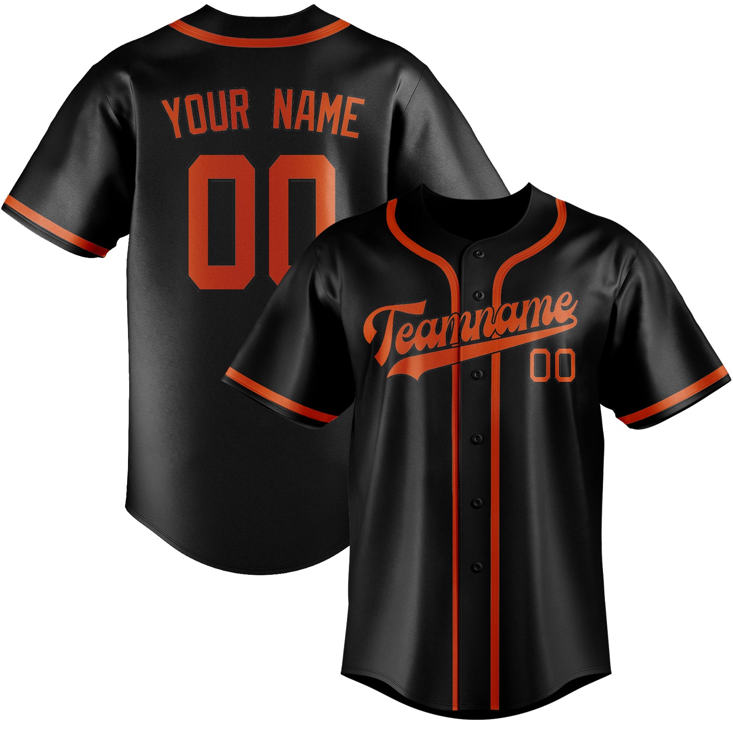 Maillot de baseball personnalisé noir, orange et rouge