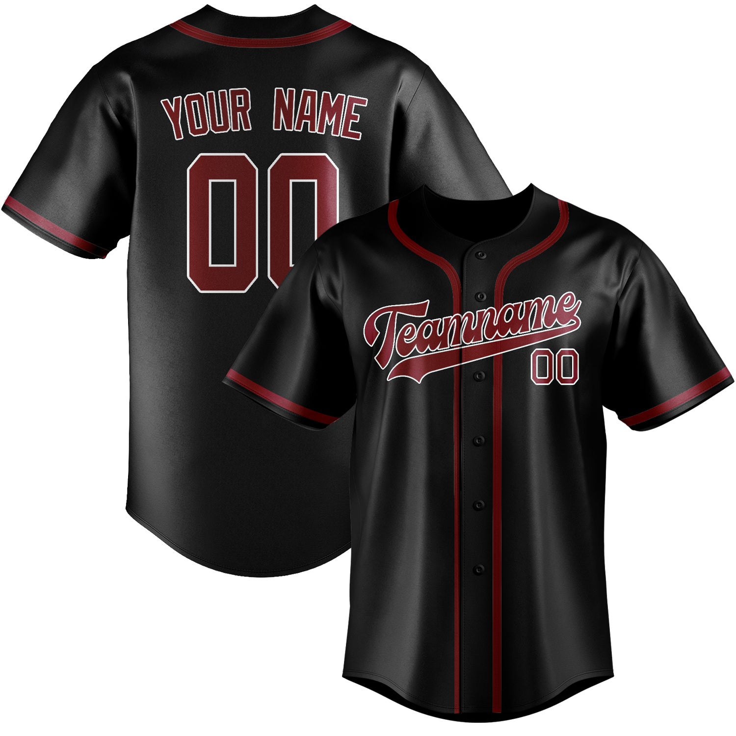 Maillot de baseball personnalisé noir et rouge cramoisi